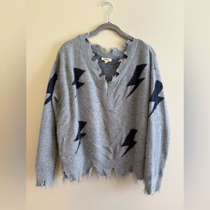 Eesome Blue V-Neck Sweater with Lightning Bolts